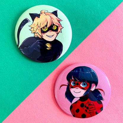 Miraculous Ladybug & Cat Noir Buttons
